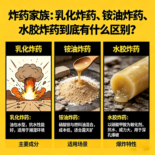 城子河炸药家族：乳化炸药、铵油炸药、水胶炸药到底有什么区别？